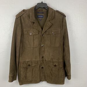 Daniel Cremieux Suede Utility Jacket Mens Large Brown Safari Pockets Barn Coat